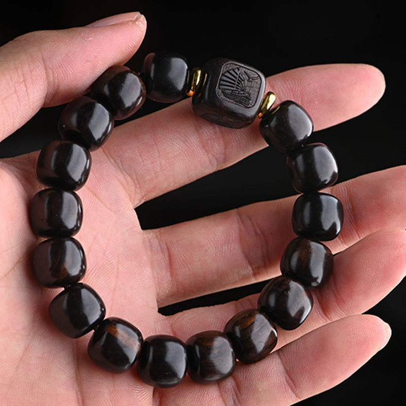 Buddha Stones Tibetan Ebony Wood Barrel Beads Lucky And Treasure Balance Bracelet