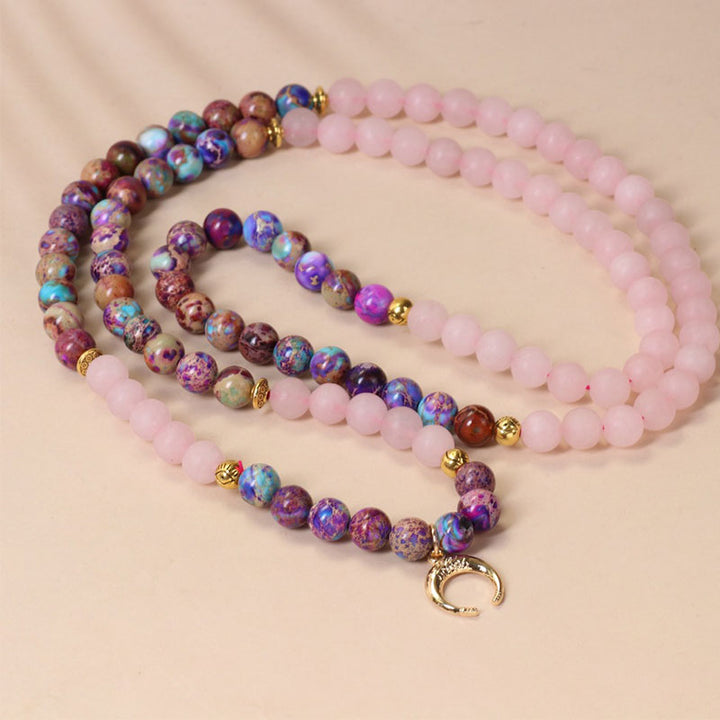 Buddha Stones 108 Beads Miano Real Pink Crystal Mala Healing Bracelet