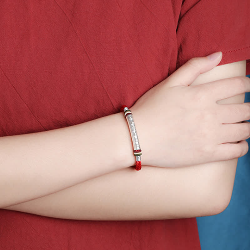 Buddha Stones 999 Sterling Silver Om Mani Padme Hum Protection Strength String Bracelet - image 4