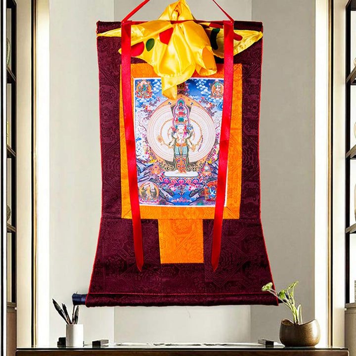 Buddha Stones Tibetan Thousand-handed Avalokitesvara Framed Thangka Blessing Decoration