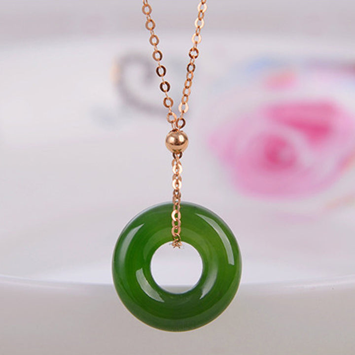 Round Cyan Jade Healing 14K Gold Necklace Pendant