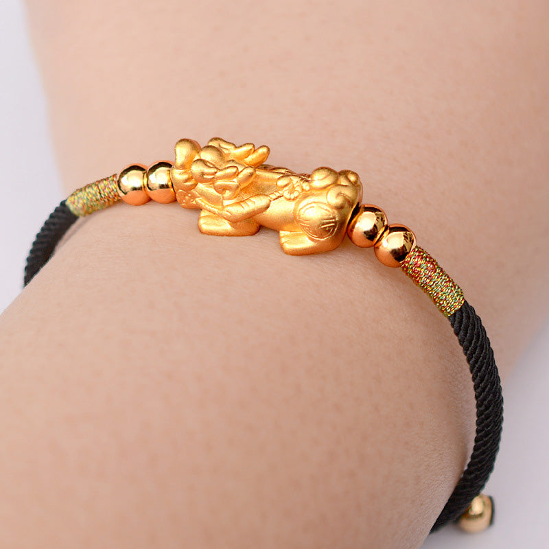 Buddha Stones 24K Gold-Plated PiXiu Luck Red String Bracelet - Black String(Gold)(Wrist Circumference 12-19cm) - 999 Sterling Silver - image 15