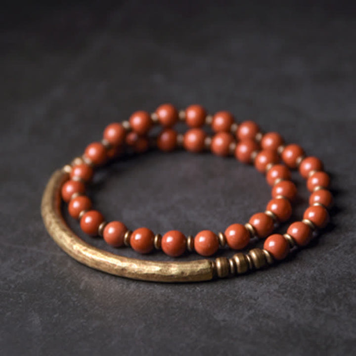 Buddha Stones Red Jasper Moss Agate Black Obsidian Crystal Copper Peace Couple Bracelet