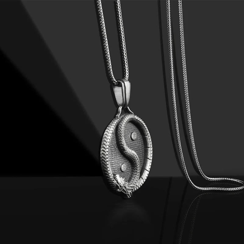 Buddha Stones Pure Tin Yin Yang Dragon Luck Strength Necklace Pendant - image 2