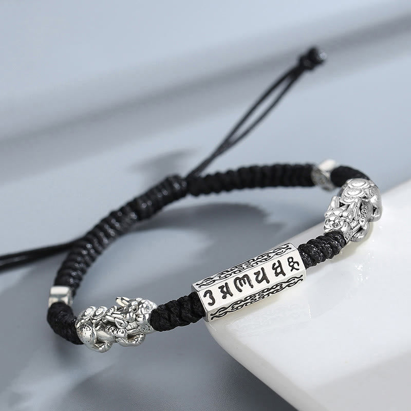 Buddha Stones Double PiXiu Feng Shui Copper Coin Om Mani Padme Hum String Bracelet - image 2