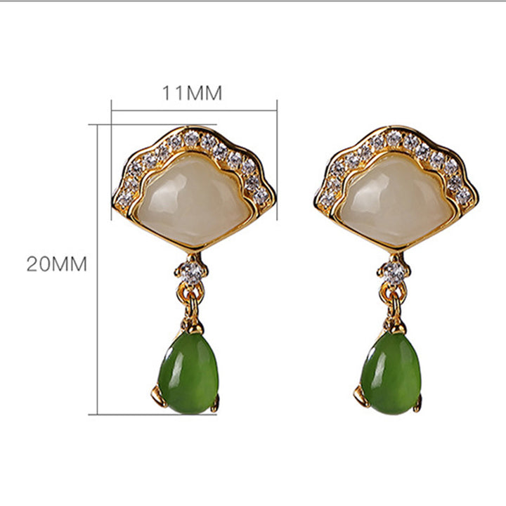 Buddha Stones White Jade Cyan Jade Fan Water Drop Pattern Luck Drop Earrings - image 8