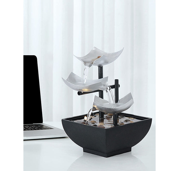 Three Layers Waterfall Fountain Tabletop Lotus Ornaments With River Rocks Desktop Decoration - image 4