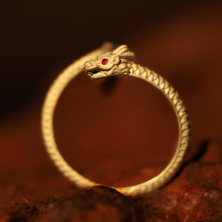 Buddha Stones 925 Sterling Silver Vintage Year of the Dragon Luck Protection Strength Adjustable Ring - image 2