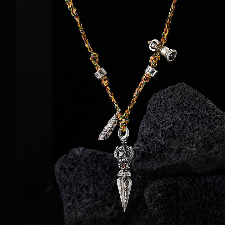 Tibetan Handmade 925 Sterling Silver Dorje Vajra Om Mani Padme Hum Feather Strength Necklace Pendant - image 1