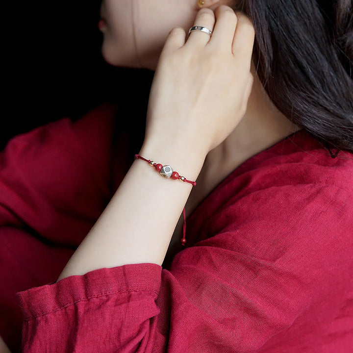 Buddha Stones Handmade 925 Sterling Silver Chinese Zodiac Natal Buddha Cinnabar Calm Braided Bracelet