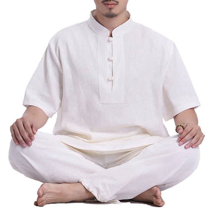 Spiritual Zen Meditation Prayer Practice Cotton Linen Clothing Men's Set - Beige - US/UK/AU44，EU54 (3XL) - image 0