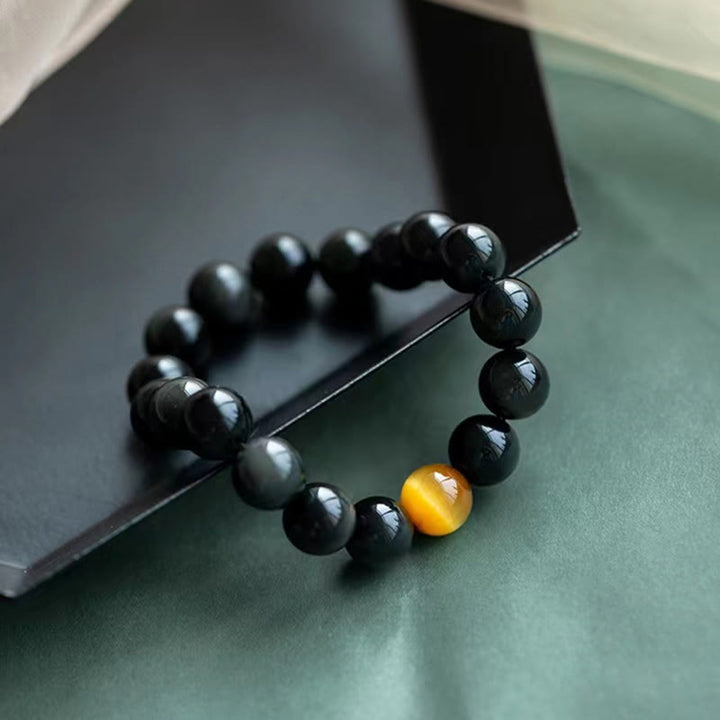 Buddha Stones Natural Rainbow Obsidian Tiger Eye Positive Love Bracelet