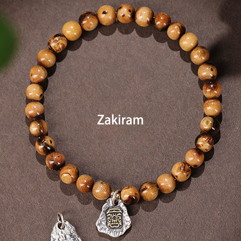 Buddha Stones 925 Sterling Silver Natural Golden Sea Willow Zakiram Goddess of Wealth Lucky fortune Fu Character Success Bracelet