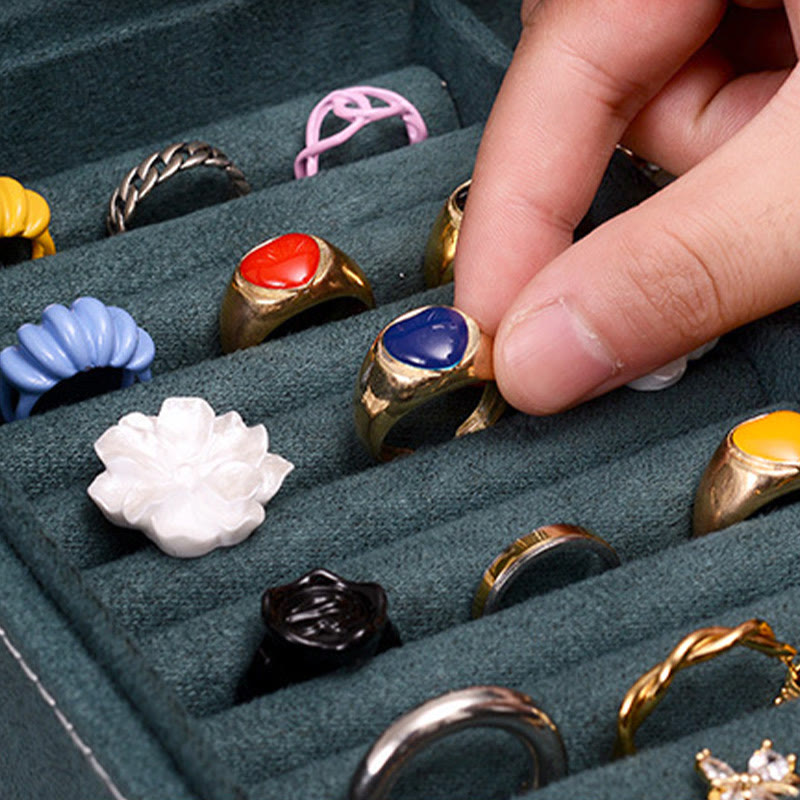 Buddha Stones Simple Design Jewelry Box Organizer Single Layer Flannel Jewelry Storage Box With Lock - image 7