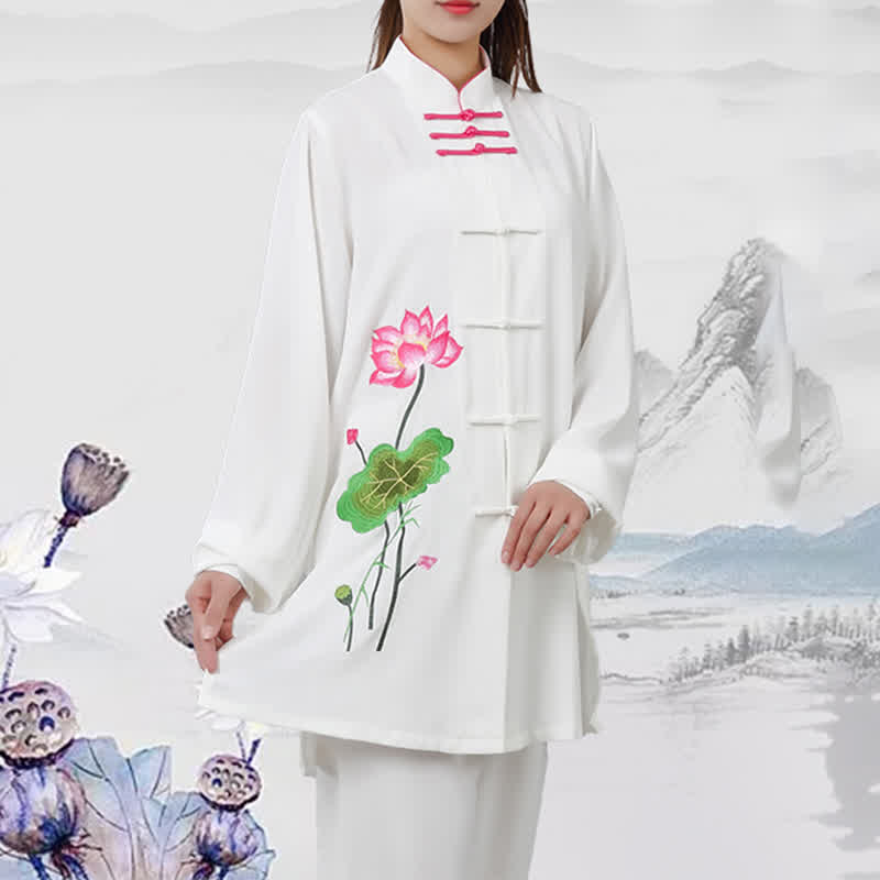 Lotus Flower Leaf Pattern Tai Chi Meditation Prayer Spiritual Zen Practice Clothing Women's Set