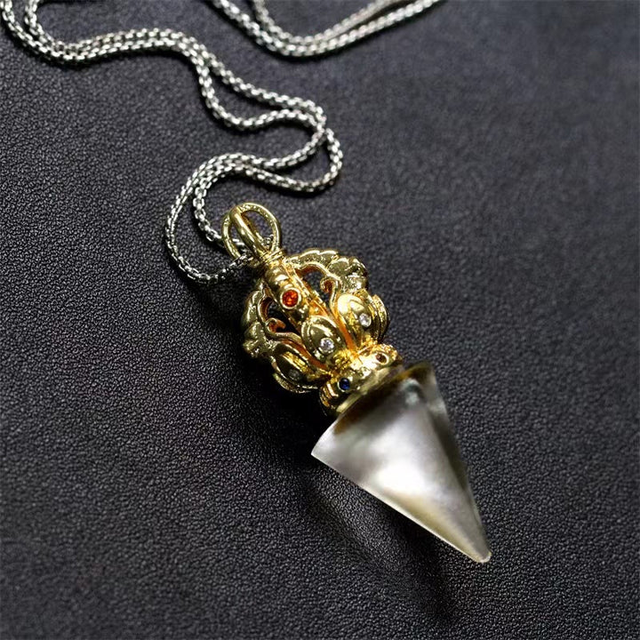 Buddha Stones Tibetan Dorje Vajra 4 Prong Lotus Liuli Crystal Strength Necklace Pendant - image 15