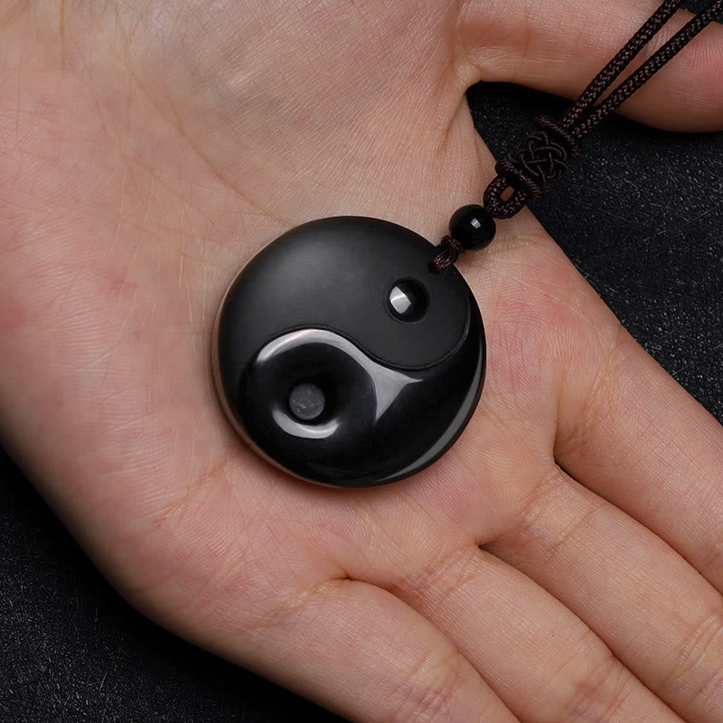 Buddha Stones Black Obsidian Taoism Five Sacred Mountains Nine-Character Mantra Carved Purification Yin Yang Necklace Pendant - image 6