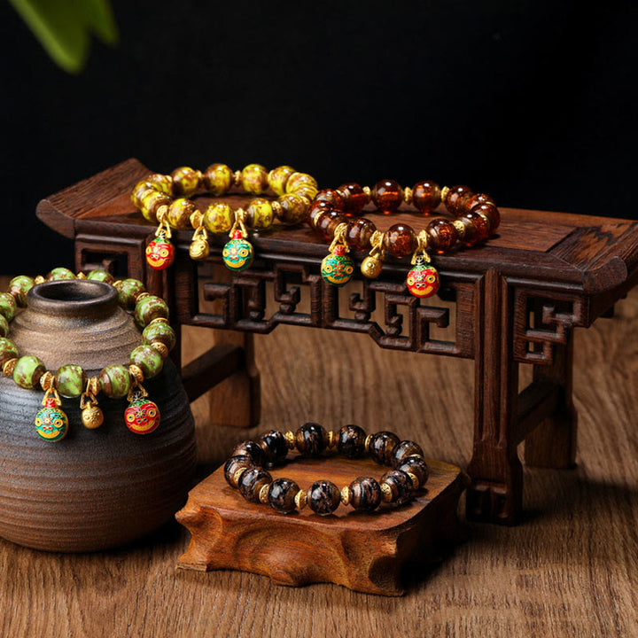 Buddha Stones Gold Swallowing Beast Family Charm Liuli Glass Bead Fortune Bracelet - image 23