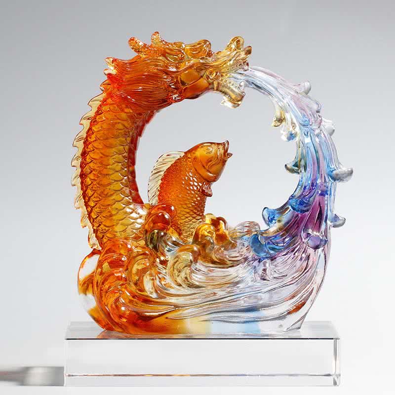 Buddha Stones Feng Shui Dragon Koi Fish Handmade Liuli Crystal Art Piece Home Office Decoration - Dragon&Crystal Base - image 4