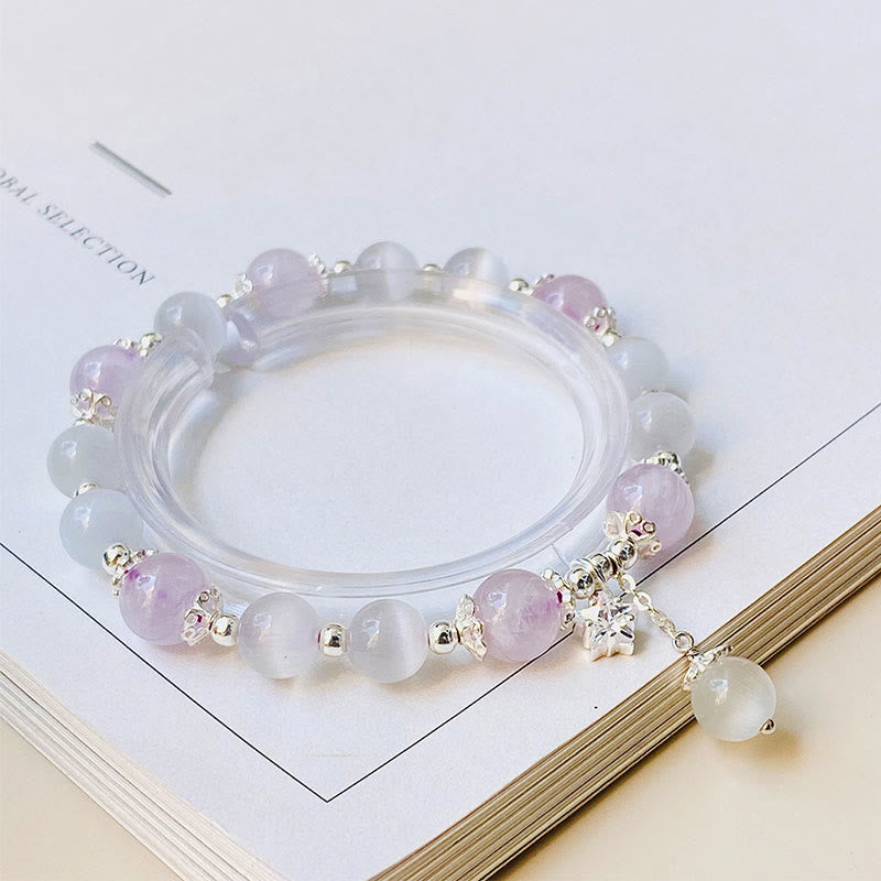 Buddha Stones 925 Sterling Silver Natural Amethyst Cat's Eye Spiritual Awareness Star Bracelet - image 1
