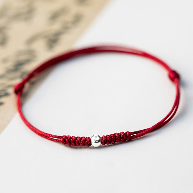 Buddha Stones 925 Sterling Silver Luck Bead Protection Red String Thin Cord Braided Bracelet - Round Bead - Dark Red(Wrist Circumference 14-18cm) - image 14