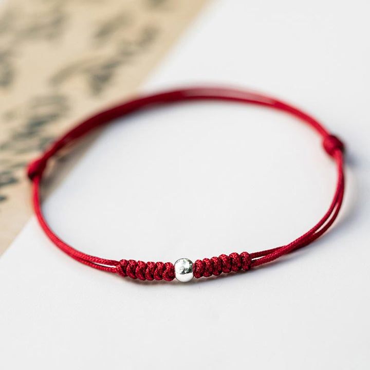 Buddha Stones 925 Sterling Silver Luck Bead Protection Red String Thin Cord Braided Bracelet - Round Bead - Dark Red(Wrist Circumference 14-18cm) - image 14