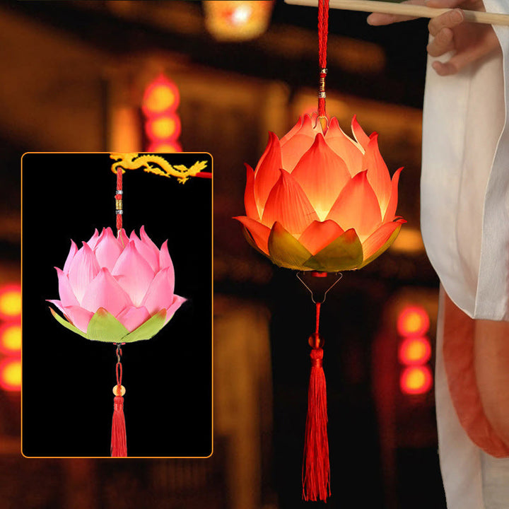 Buddha Stones DIY Lotus Flower Dragon Lantern Tassel Lamp Decoration - Light Pink Lotus Lantern(Self-Assembly) - image 3