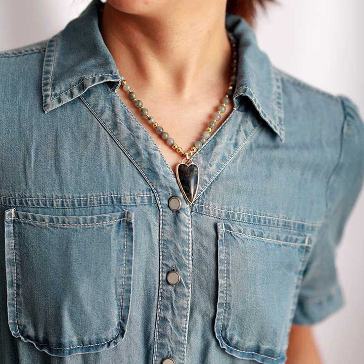 Buddha Stones Labradorite Support Healing Beaded Necklace Pendant - image 2