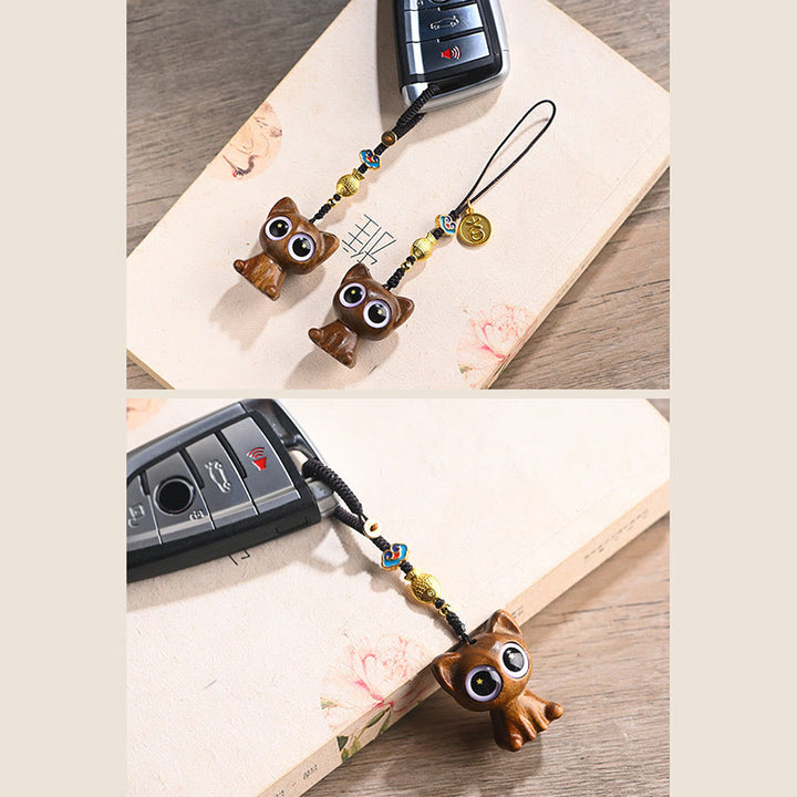Buddha Stones Green Sandalwood Lucky Cat Koi Fish Cure Key Chain Phone Hanging Decoration - image 27