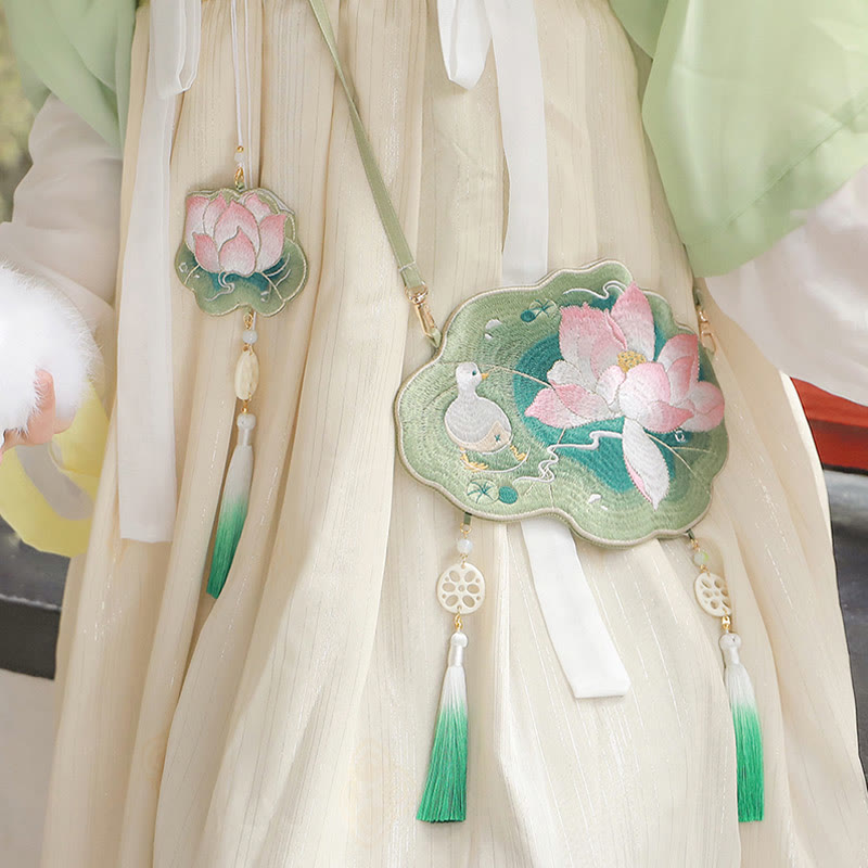 Buddha Stones Luck Embroidery Lotus Koi Fish Rabbit Flower Hanfu Bag Crossbody Bag Shoulder Bag - image 3