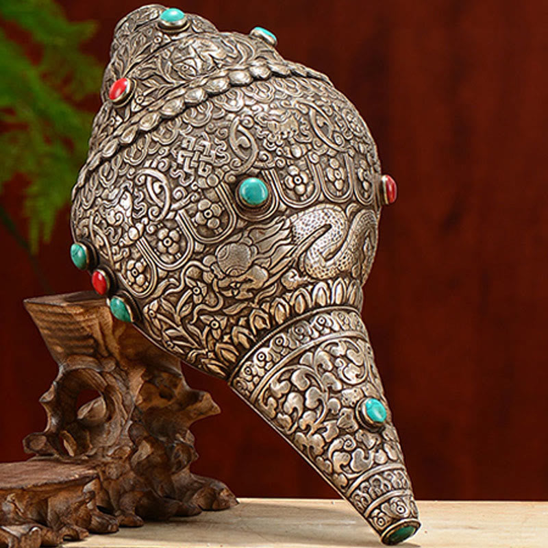 Tibetan Handmade Natural Shankha Engraved Eight Auspicious Symbols Conch Shell Lucky Home Decoration