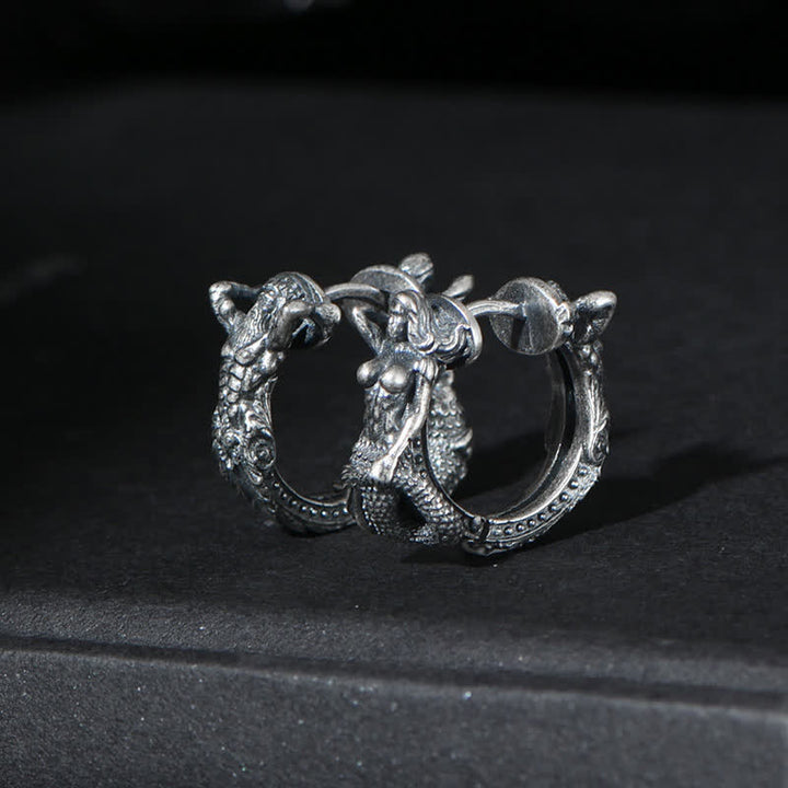 Buddha Stones 925 Sterling Silver Dragon Hoop Pattern Protection Earrings - A Pair of Earrings - image 0