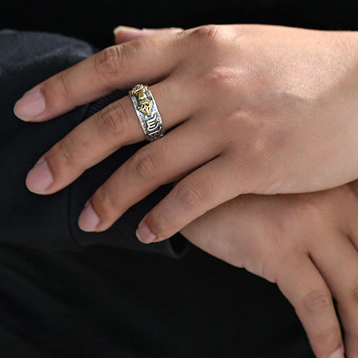 Buddha Stones Tibetan 990 Sterling Silver Om Mani Padme Hum PiXiu Dorje Vajra Heart Sutra Engraved Wealth Ring - image 10