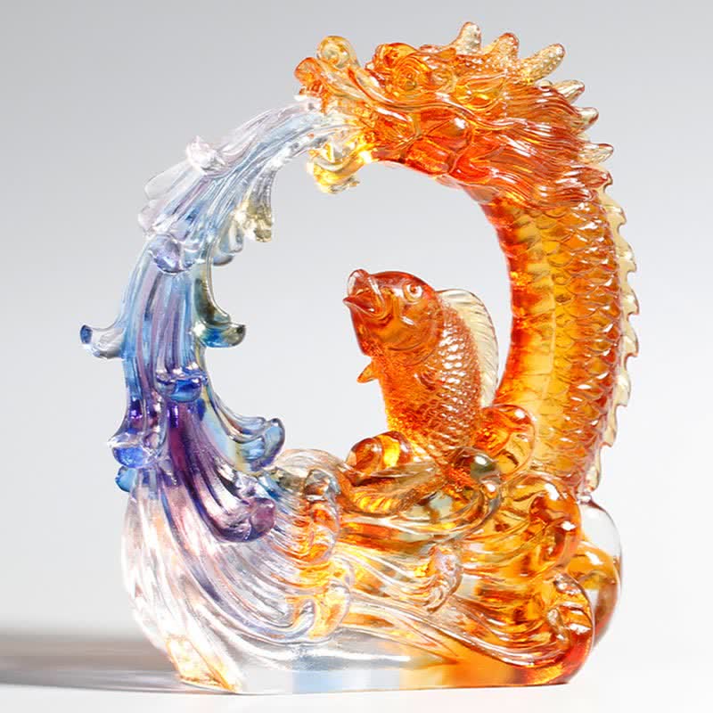 Buddha Stones Feng Shui Dragon Koi Fish Handmade Liuli Crystal Art Piece Home Office Decoration - image 1