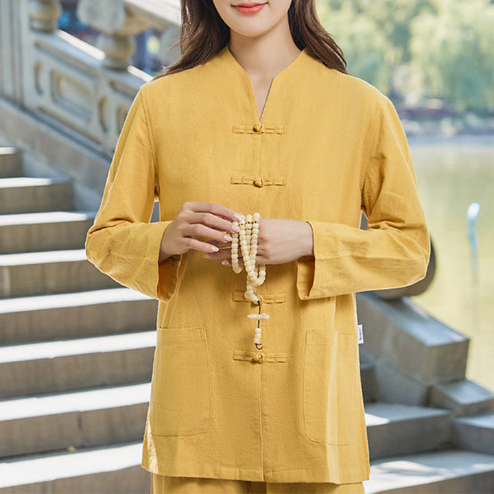 Spiritual Zen Practice Yoga Meditation Prayer Uniform Cotton Linen Clothing Women's Set - Gold - US18，UK/AU22，EU50 (6XL) - image 15