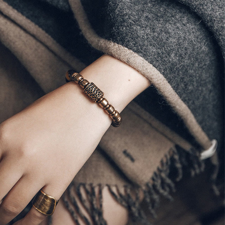 Buddha Stones Lava Rock Stone Rainbow Obsidian Brass Support Healing Bracelet - image 16