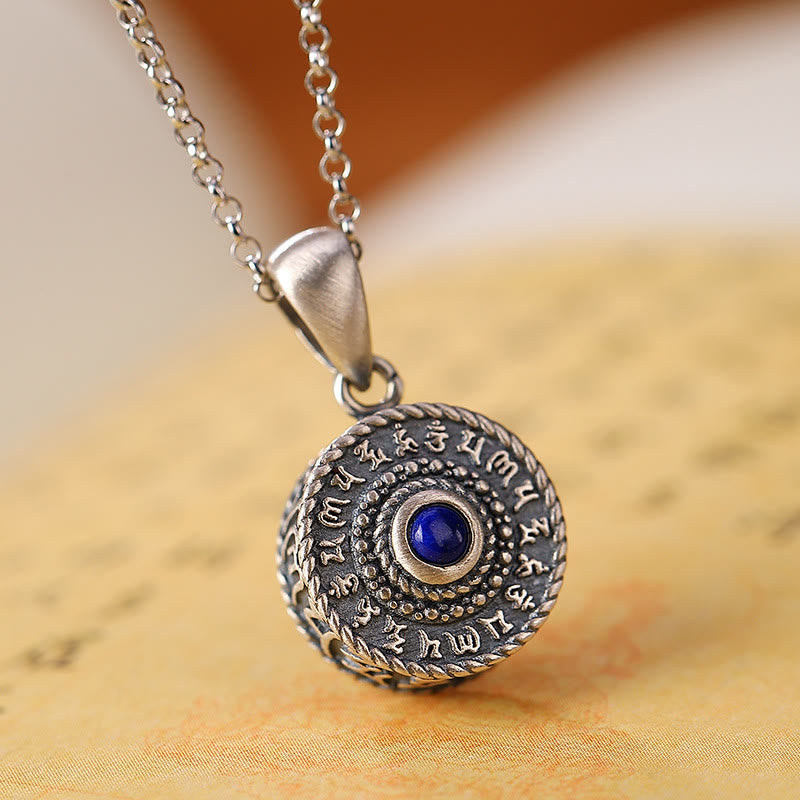 Buddha Stones 925 Sterling Silver Om Mani Padme Hum Lazurite Lapis Lazuli Love Peace Necklace Pendant - Om Mani Padme Hum(Love♥Focus) - image 0