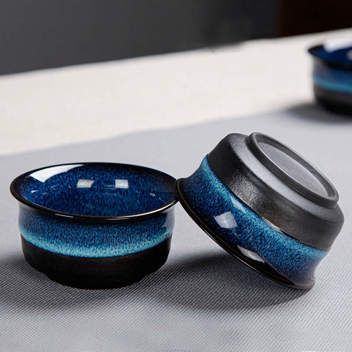 Buddha Stones Blue Gradient Color Chinese Gongfu Tea Ceramic Teapot Portable Gift Bag Box Set - image 14