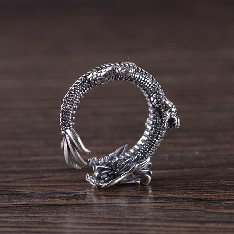 925 Sterling Silver Dragon Luck Protection Ring - image 10