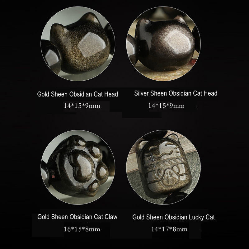 Buddha Stones Gold Sheen Obsidian Silver Sheen Obsidian Lovely Paw Lucky Cat Protection Bracelet - image 23
