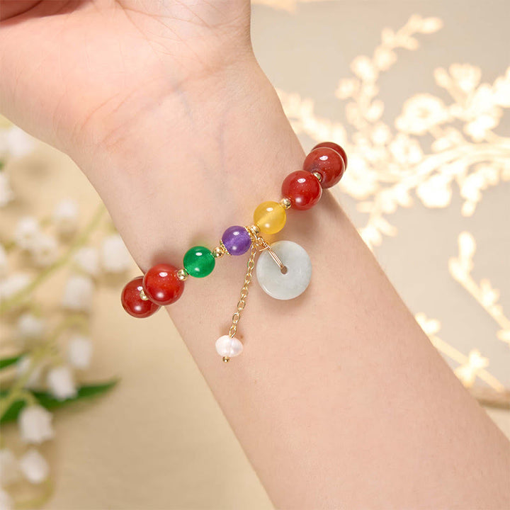 Buddha Stones Jade Red Agate Peace Buckle Charm Confidence Bracelet