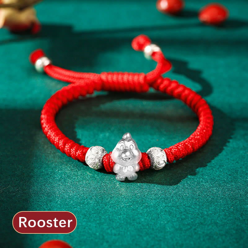 Buddha Stones 999 Sterling Silver Chinese Zodiac Red Rope Luck Handcrafted Kids Bracelet - Rooster(Bracelet Size 12+4cm) - image 22