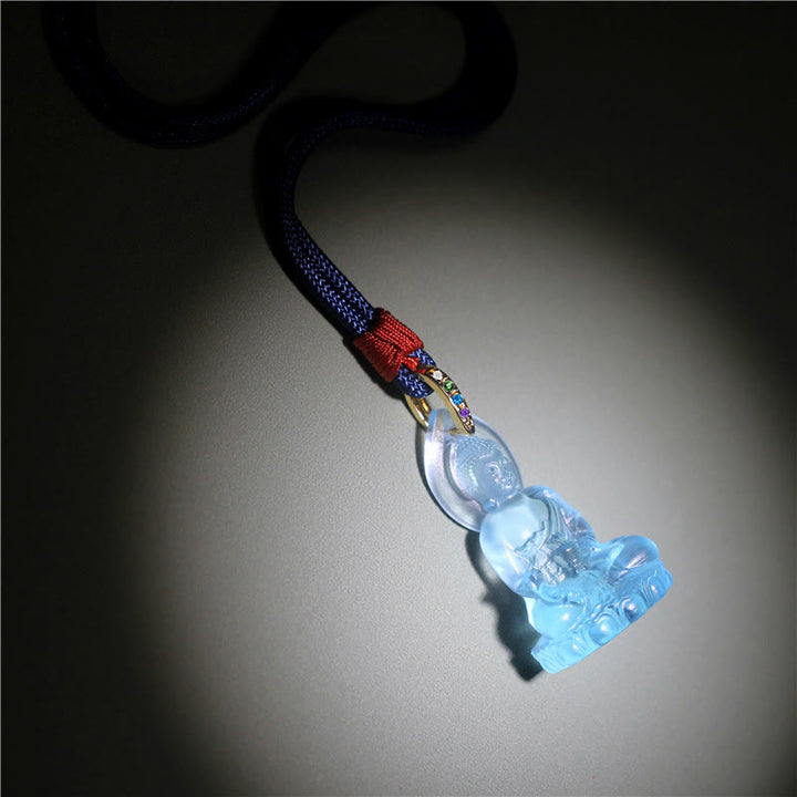 Buddha Stones Blue Tathagata Buddha Medicine Buddha Liuli Crystal Serenity Amulet Necklace Pendant