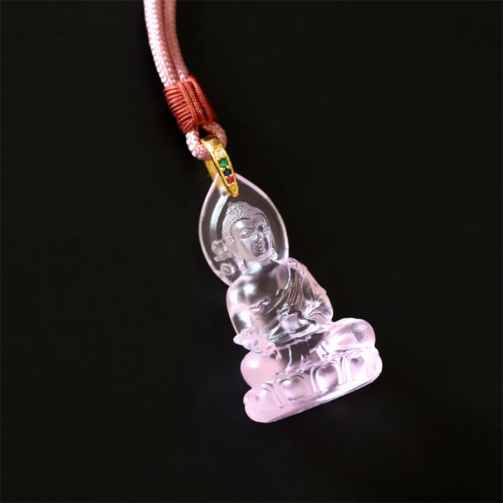 Buddha Stones Blue Tathagata Buddha Medicine Buddha Liuli Crystal Serenity Amulet Necklace Pendant