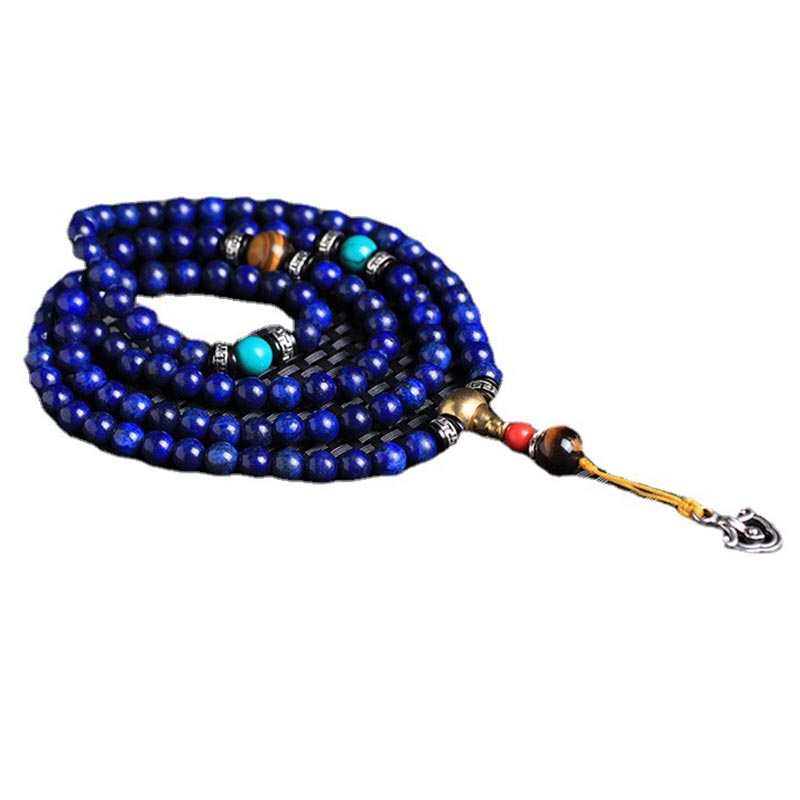 Buddha Stones 108 Beads Lazurite Lapis Lazuli Positive Bracelet Mala - image 4