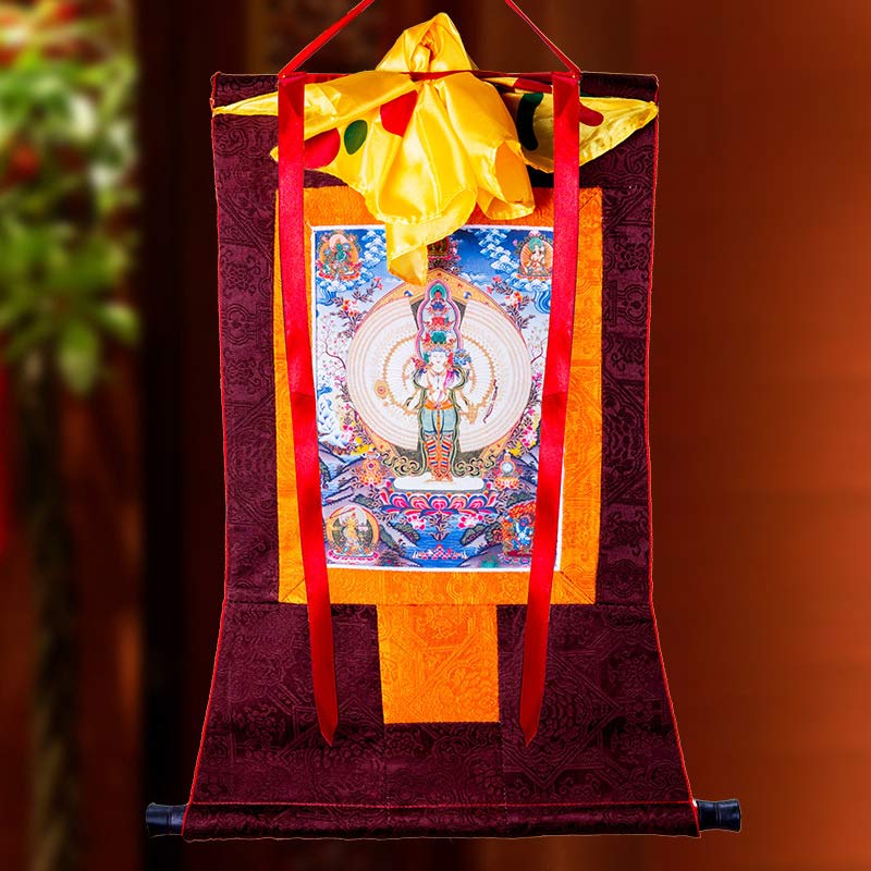 Buddha Stones Tibetan Thousand-handed Avalokitesvara Framed Thangka Blessing Decoration