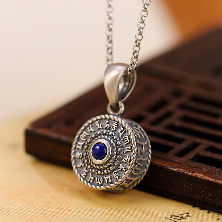Buddha Stones 925 Sterling Silver Om Mani Padme Hum Lazurite Lapis Lazuli Love Peace Necklace Pendant - image 2