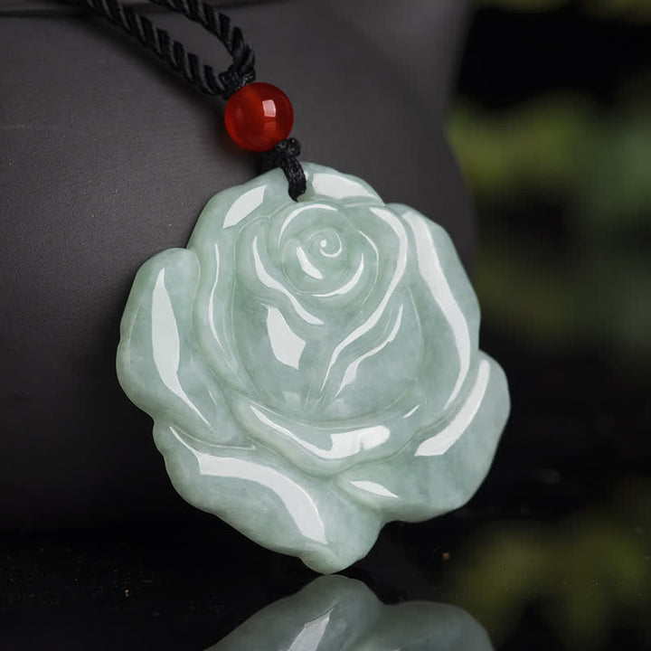 Buddha Stones Lotus Pattern Jade Abundance Prosperity Necklace String Pendant