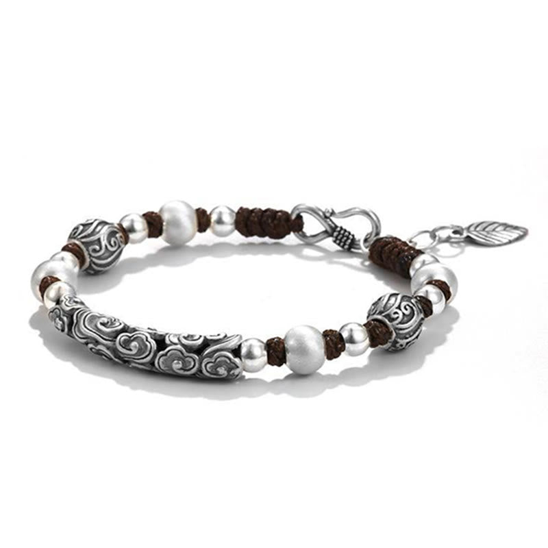 Buddha Stones Tibet Handmade Copper 999 Sterling Silver Auspicious Cloud Wealth String Bracelet