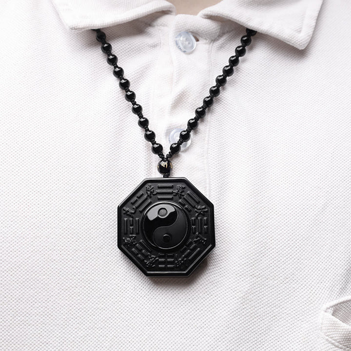 Buddha Stones Black Obsidian Stone Yin Yang Pendant Necklace - image 8